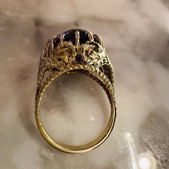 Vintage Estate Giant Amethyst Ring Solid 14k Gold caged prongs Filigree Ring 14K - Picture 16 of 16